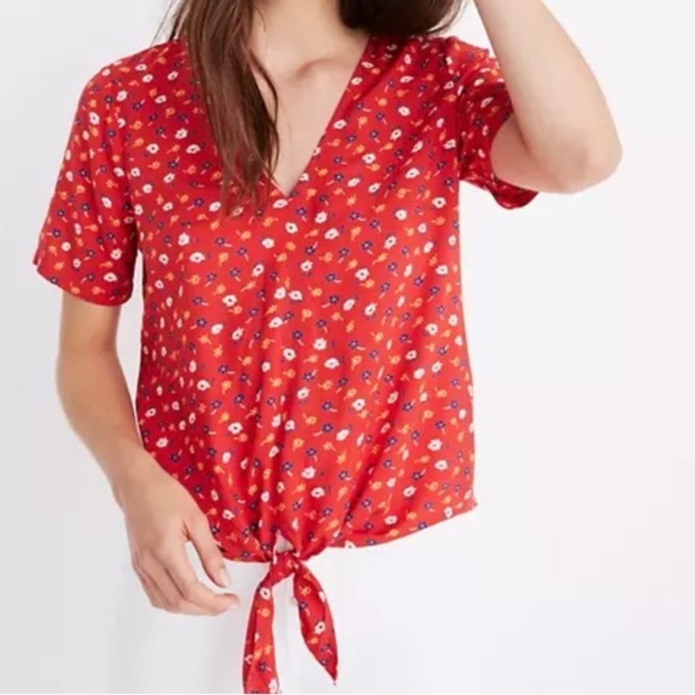 Madewell Novel Tie-Front Top Blouse Floral Pattern Prairie Posies EUC Size - M